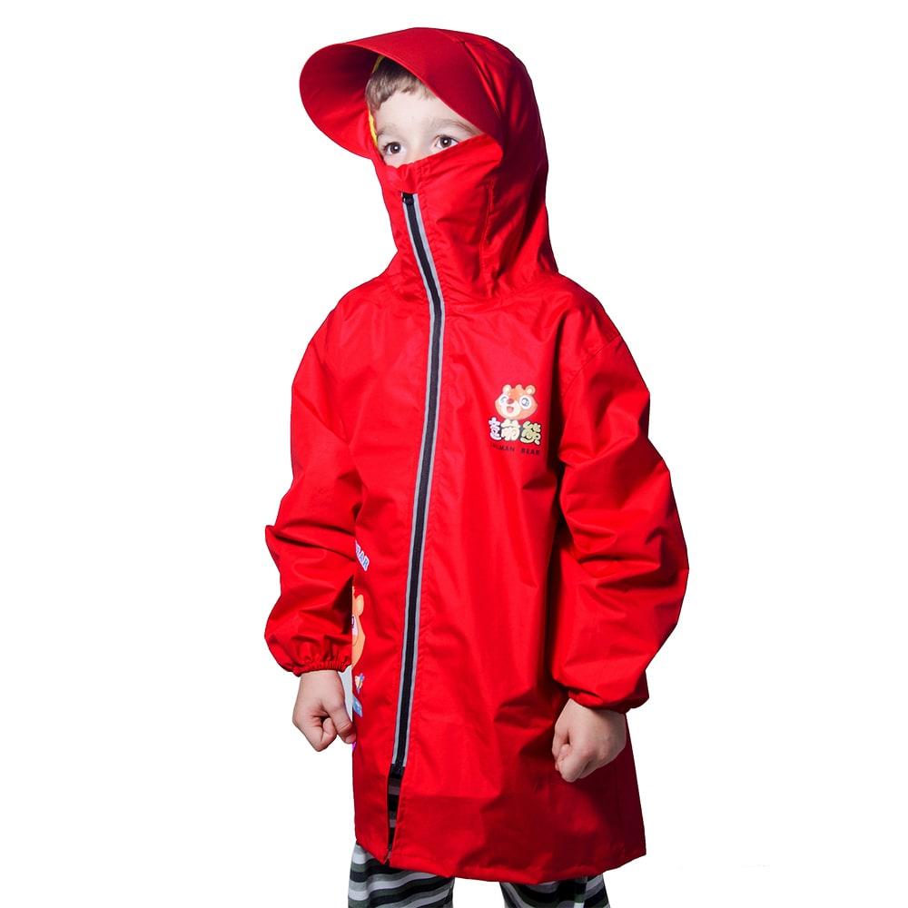 Дитяча куртка від дощу з капюшоном і місцем під рюкзак унісекс Minshen червона  - L (8-10 років)