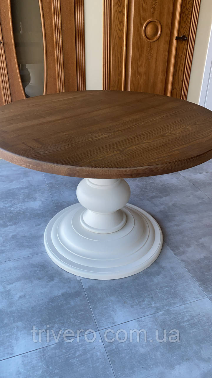 Круглий стіл з великою опорою з масиву дерева, фото 1