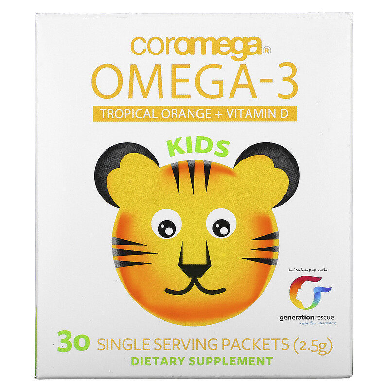 Coromega Omega 3 Kids Tropical Orange смачний риб'ячий жир для дітей від 4 років, 30 стіків