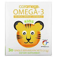 Coromega Omega 3 Kids Tropical Orange вкусный рыбий жир для детей от 4 лет 30 стиков