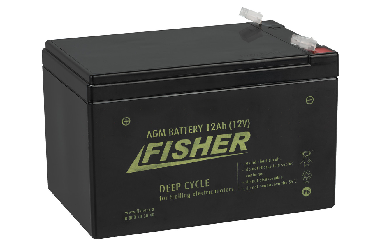 Акумулятор для ехолоту Fisher 12AH AGM. Купити тяговий акумулятор для садового розбризкувача