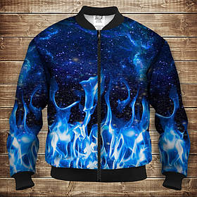 Бомбер з 3D принтом на тему Синій вогонь і Космос Дорослі і Дитячі розміри ВСІ Розміри