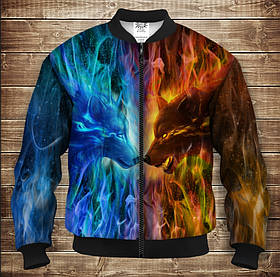 Бомбер з 3D принтом на тему Wolf Colour Fire Дорослі і Дитячі розміри ВСІ Розміри
