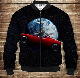 Бомбер з 3D принтом на тему Roadster Tesla in Universe Дорослі і Дитячі розміри ВСІ Розміри