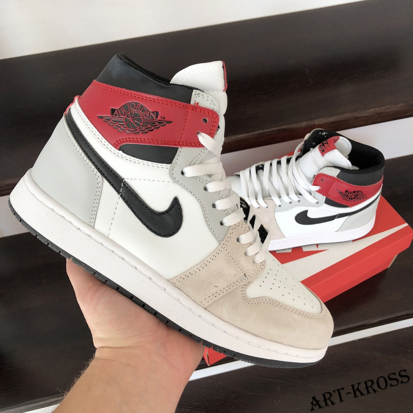 Чоловічі демісезонні кросівки Nike Air Jordan шкіряні сірі з бежевим і білим