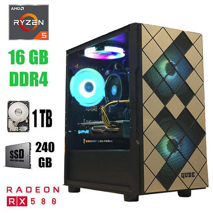 QUBE Impact LED RGB Fan 3x / AMD Ryzen 5 2600X (6(12) ядер по 3.6 - 4.2 GHz) / 16 GB DDR4 / 240 GB SSD+1 TB, фото 1