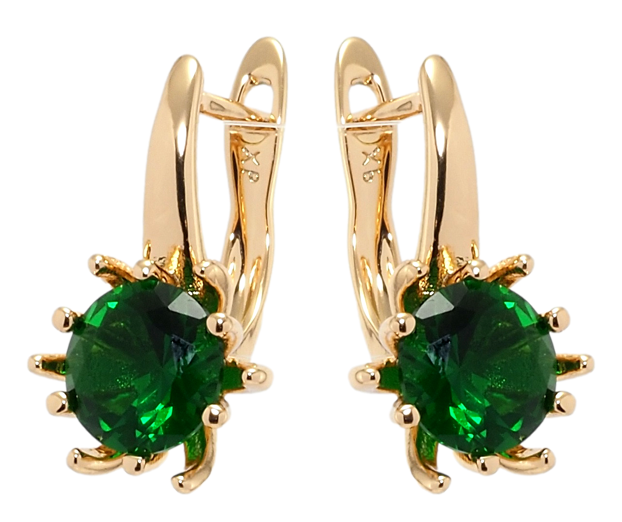 

Серьги Xuping Позолота 18K английский замок "Цветок с зеленым фианитом"