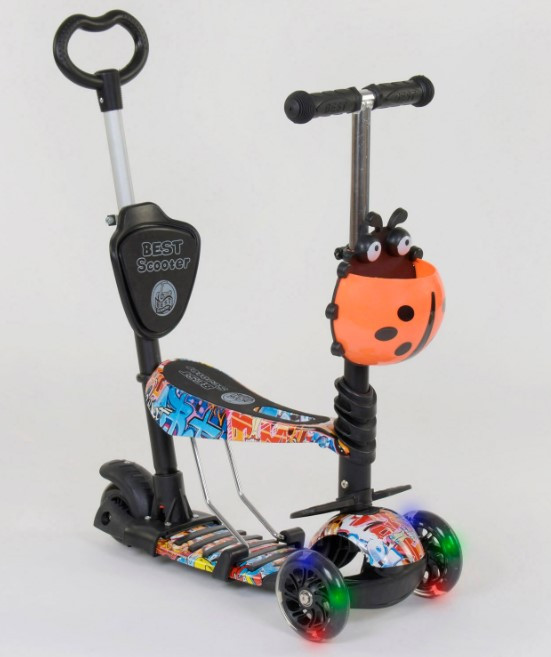 Самокат 5 в 1 з батьківською ручкою сидінням Best Scooter 15600