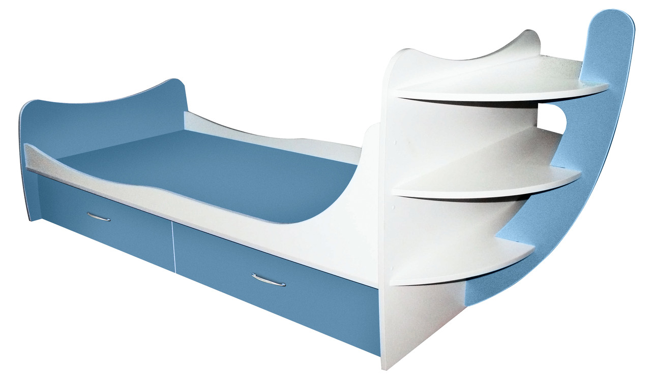 Ліжко Кораблик односпальне МАКСІ-Меблі (під матрац 1900х900) Блакитний уніколор (9469)
