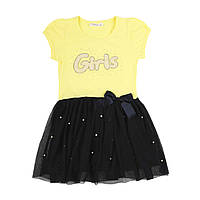 Платье для девочки жёлтое с бусинами и фатиновой юбкой Breeze girls & boys 122 см., 7 лет