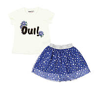 Комплект детский "Oui!" синяя фатиновая юбка и белая футболка с пайетками Wanex 92 см., 2 года