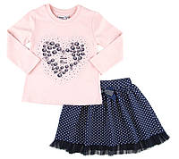 Комплект детский "Sun rise" темно-синяя юбка и розовый лонгслив с розочками Wanex 92 см., 2 года
