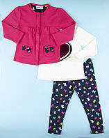 Комплект детский розовая кофта, белый лонгслив и синие леггинсы Wanex 92 см., 2 года