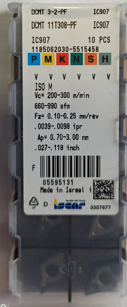 DCMT11T308 PF IC907 Iscar Твердосплавна пластина для токарного різця