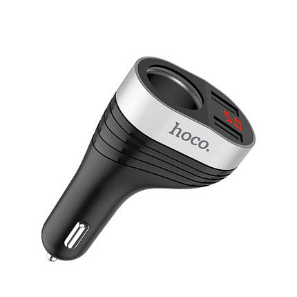 Автомобильное зарядное устройство Hoco Z29 2 USB 3.1A чёрное с дисплеем и гнездом прикуривателя, фото 2