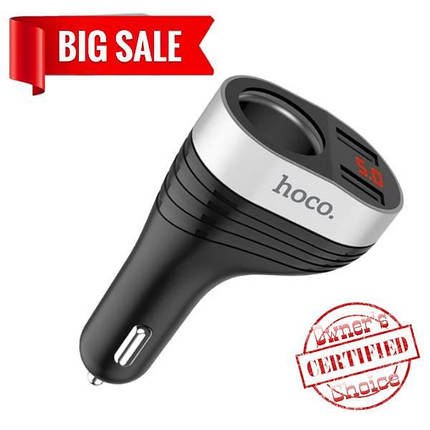 Автомобильное зарядное устройство Hoco Z29 2 USB 3.1A чёрное с дисплеем и гнездом прикуривателя, фото 2