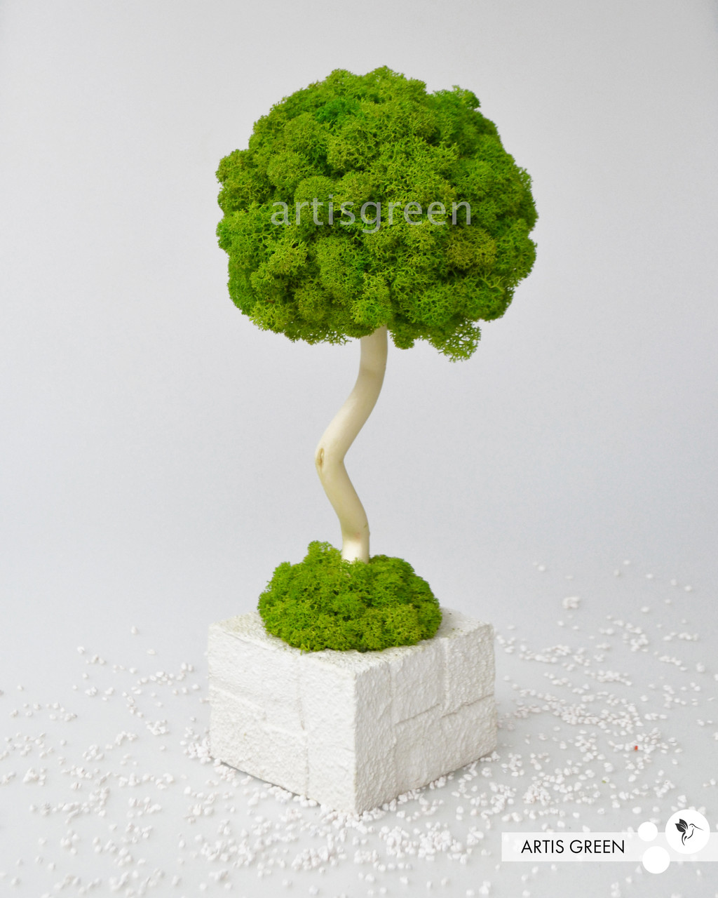Топіарі у бетонній кашпо з стабілізованого моху. Еко-дерево МОХ 35 см, біле, фото 1