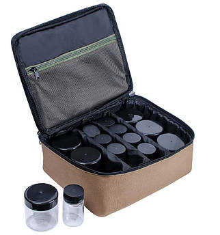 Сумка для насадок World4Carp Bait Box Coyote з банками, органайзер для бойлів, прикормки, фурнітура, регульовані перегородки