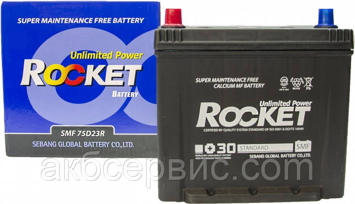 Акумулятор автомобільний Rocket 6СТ-65 Аз Asia (75D23R), фото 1