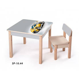 Дитячий стіл-парта для малювання для хлопчика від 1 до 6 років сіра 60*60*52 см ТМ Вальтер-З SP10 Жовта машина