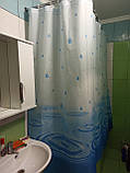 Штора у ванну кімнату 240х200 см Тропік тканинна блакитні краплі якісна, фото 4