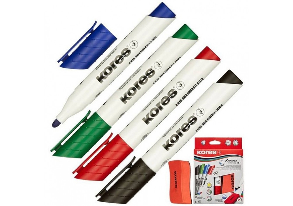 Набір маркерів "Kores" №K20863 (4шт) 1-3мм для дошки,губка(5)