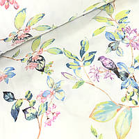 Фланелевая ткань сиреневые птички на цветочках на белом (шир. 2,4 м) (FL-T-0205)