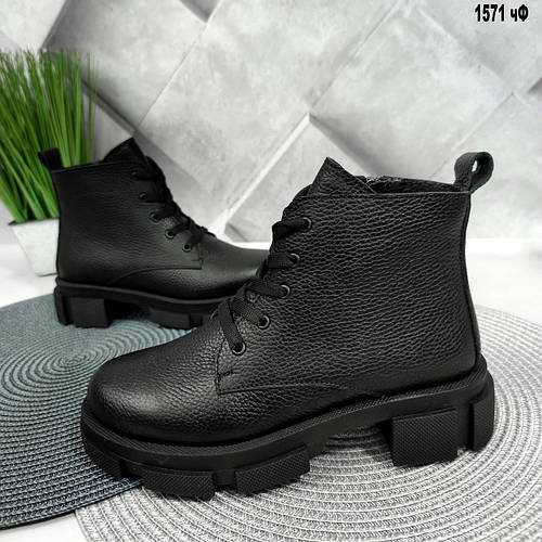 Купить Женские кожаные ботильоны, ботинки черные, Натуральная кожа ...