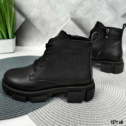 Купить Женские кожаные ботильоны, ботинки черные, Натуральная кожа ...