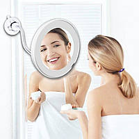 Косметическое зеркало для макияжа в ванную с LED подсветкой и увеличением 5Х на присоске
