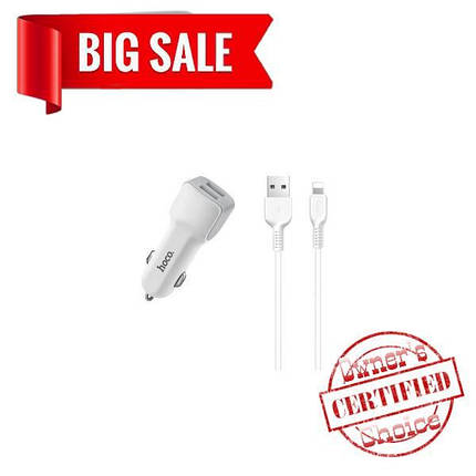 Автомобильное зарядное устройство Hoco Z23 2 USB 2.4A Lightning белое, фото 2