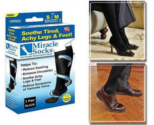 Компресійний трикотаж - високі шкарпетки антиварикозні Miracle Socks, гольфи, розмір L/XL, чорні