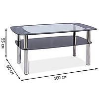 Журнальный прямоугольный прозрачный столик Signal Rava C 100x60см с тонированной полкой для гостинной модерн