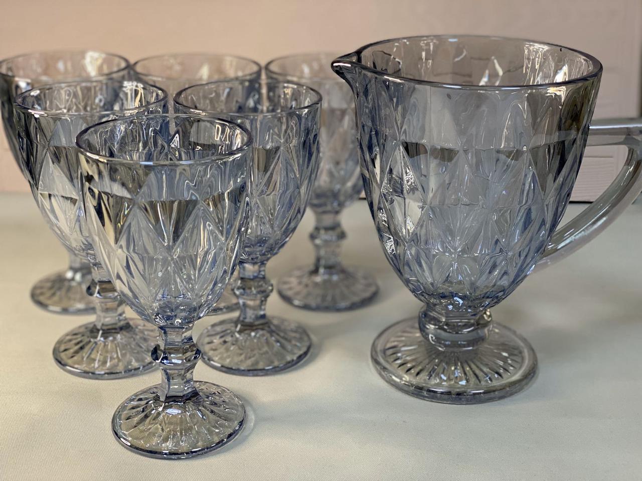 Комплект келихів і глечик DS Mirrored Emerald Blue 7 пр, фото 1