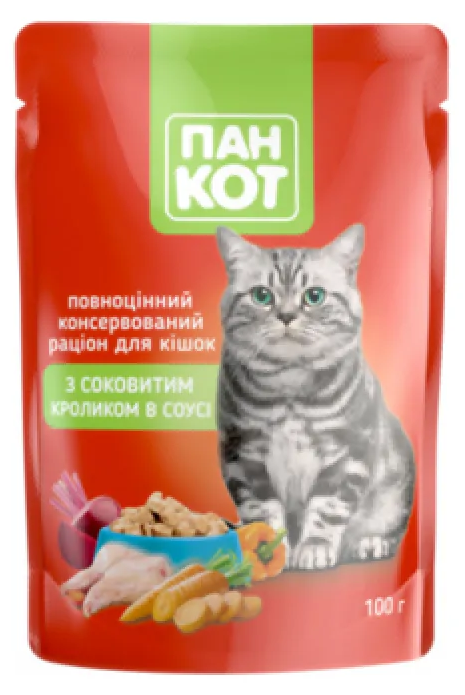 Вологий корм Пан Кіт із кроликом у соусі 100 г для дорослих кішок, фото 1