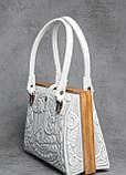 Унікальна біла вечірня сумочка 'Калла', комбінація натуральної шкіри та дерева, фото 2