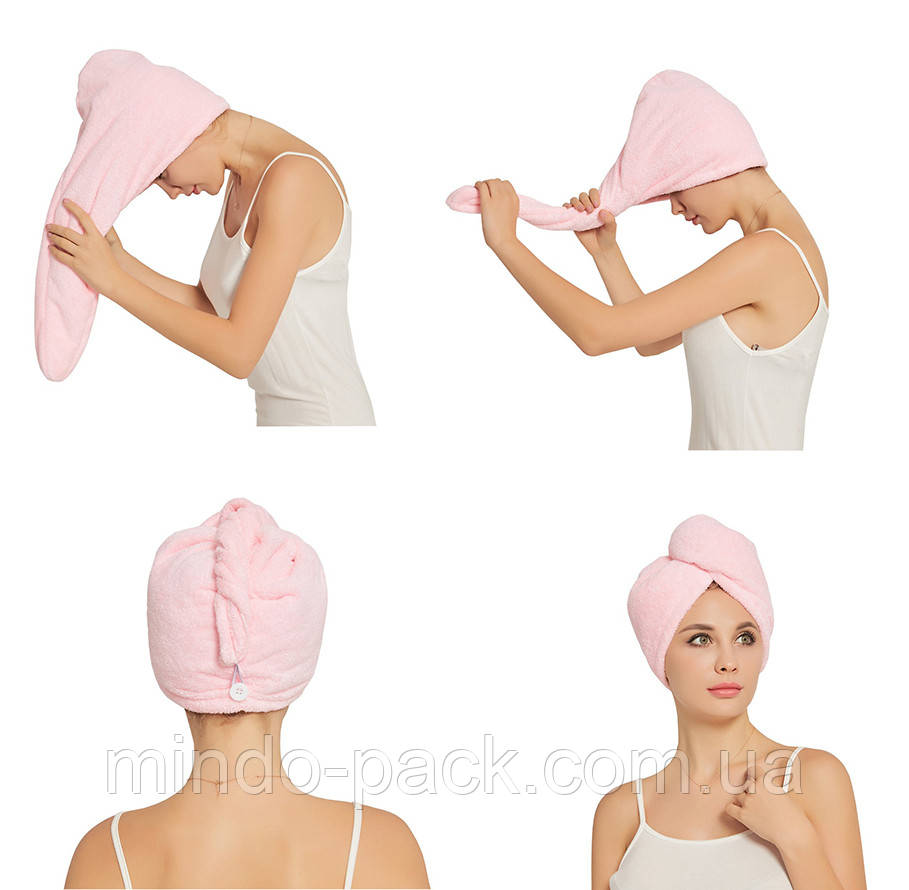 (р. S) Полотенце - чалма для сушки волос (микрофибра розовая)