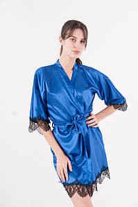 Жіночий атласний халат синій
