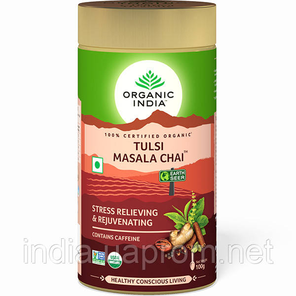 Чай Тулси Базилик-Масала Органик Индия метал 100г, Tulsi-Masala tea Organic India, Аюрведа Здесь - фото 1 - id-p277977885