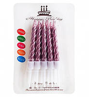 Свічки для торту "Металік" рожеві з підставкою (6,5см)