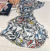 Женский летний шарф-палантин из вискозы с ярким принтом 70*180 см Белый