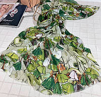Женский летний шарф-палантин с цветочным принтом 70*180 см Зеленый