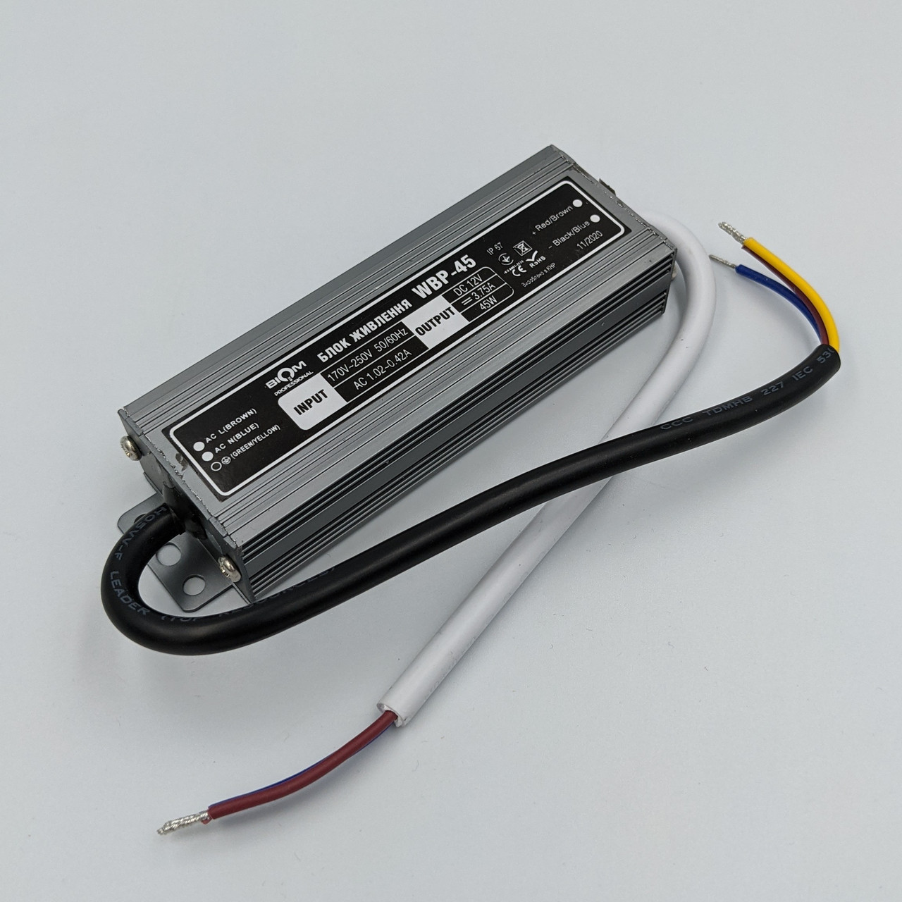 Блок живлення для світлодіодних стрічок BIOM Professional DC12 45W WBP-45 3.8 А герметичний