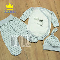 Трикотажный размер 56 0-2 месяца костюмчик для новорожденных грудничков малышей на выписку 8051 Серый