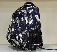 Рюкзак шкільний ортопедичний для дівчинки 4-11 клас синій тканинний з принтом листя два відділи та кишені Dolly 546, фото 4