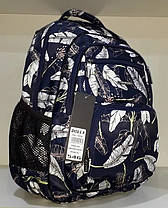 Рюкзак шкільний ортопедичний для дівчинки 4-11 клас синій тканинний з принтом листя два відділи та кишені Dolly 546, фото 3