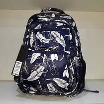 Рюкзак шкільний ортопедичний для дівчинки 4-11 клас синій тканинний з принтом листя два відділи та кишені Dolly 546, фото 2