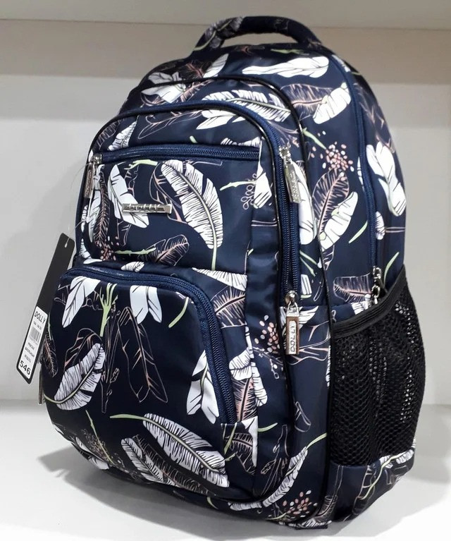 Рюкзак шкільний ортопедичний для дівчинки 4-11 клас синій тканинний з принтом листя два відділи та кишені Dolly 546
