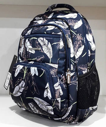 Рюкзак шкільний ортопедичний для дівчинки 4-11 клас синій тканинний з принтом листя два відділи та кишені Dolly 546, фото 1