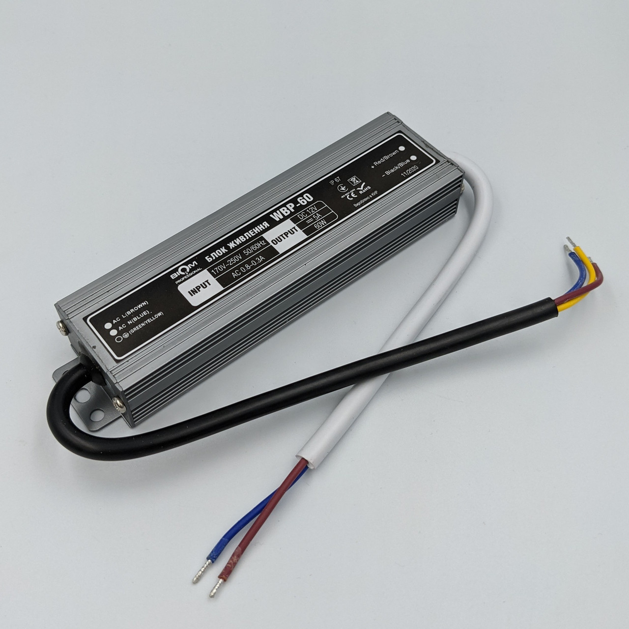 Блок живлення герметичний 60W DC12 WBP-60 5А BIOM Professional, фото 1
